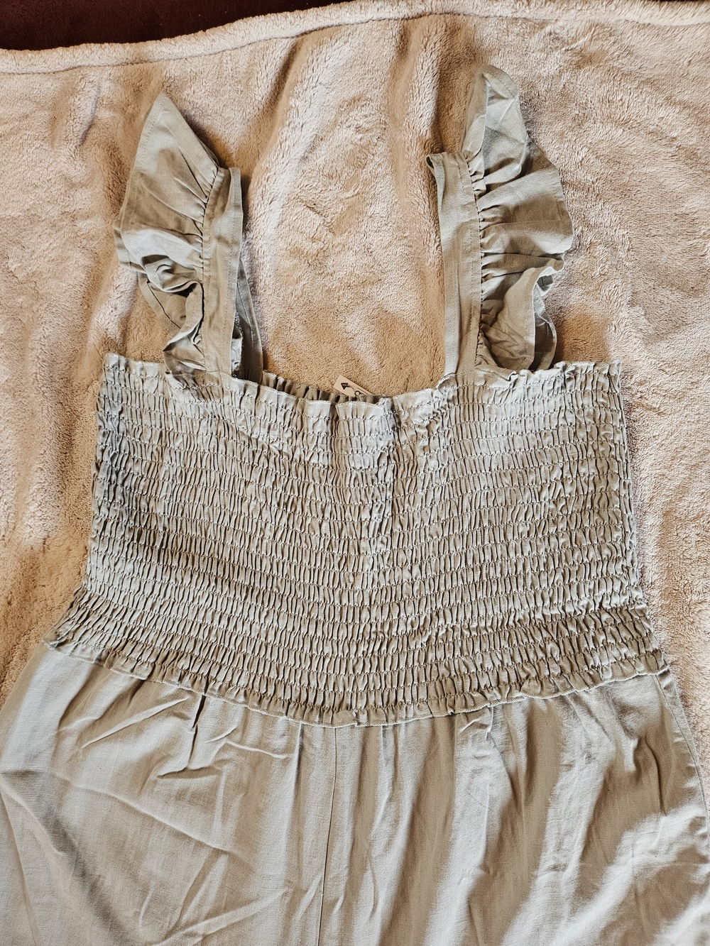 ASOS Sage Green Smocked Dress with Ruffle Straps